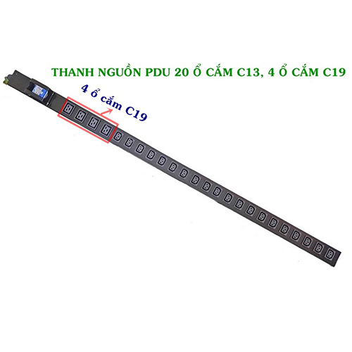 Ổ điện lắp dọc tủ 42U , 20 ổ cắm chuẩn C13, 04 ổ chắm chuẩn C19, Công suất Max 50A,  MCB50A