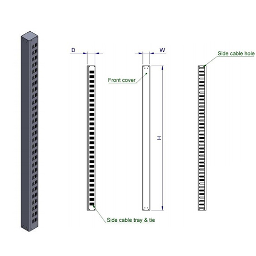 Quản lý cáp dọc 42U đơn cho tủ mạng ECP ECP-QLC42U