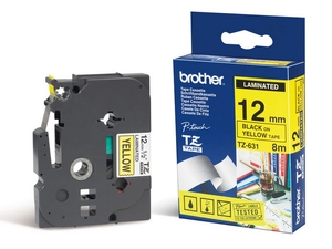 nhan brother tz631 black on yellow  chu den nen vang rong 12mm