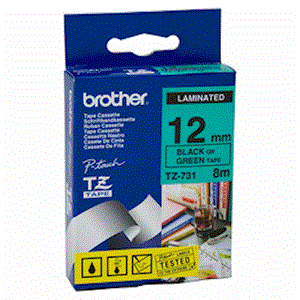 nhan brother tz731 black on green  chu den nen xanh  la rong 12mm